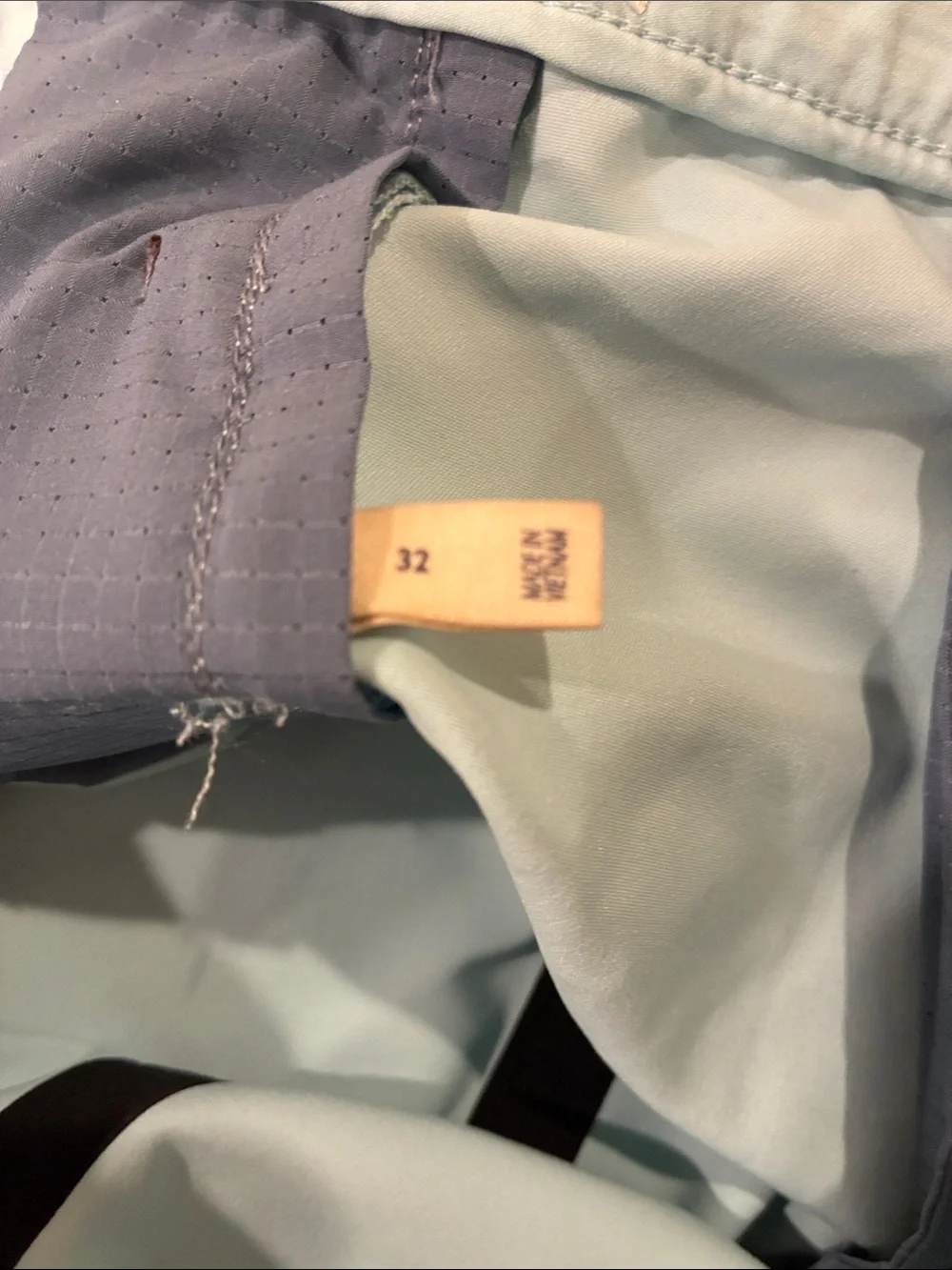 Faherty Light Blue Swim Board Shorts with Chevron Side Trim